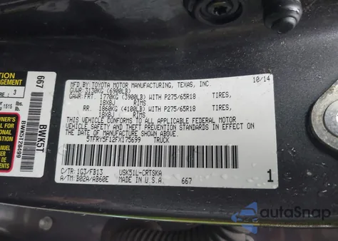 2015 Toyota Tundra Sr5 5.7L V8 из США, поврежденный, VIN 5TFRY5F12FX175699